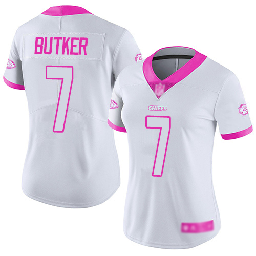 Women Kansas City Chiefs #7 Butker Harrison Limited White Pink Rush Fashion Football Nike NFL Jersey->women nfl jersey->Women Jersey